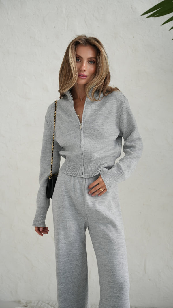 Charlotte Zip Bomber & Trouser Set – Light Grey