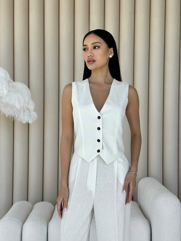 Blanche Waistcoat & Trouser Suit – Milk White