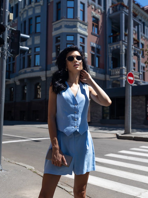 Sienna Waistcoat & Shorts Set – Blue
