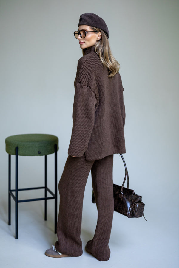 Agathe Half-Zip Knit Set – Brown