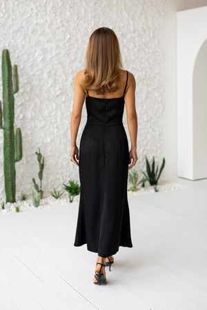 Clémentine Twist-Front Slip Dress – Black