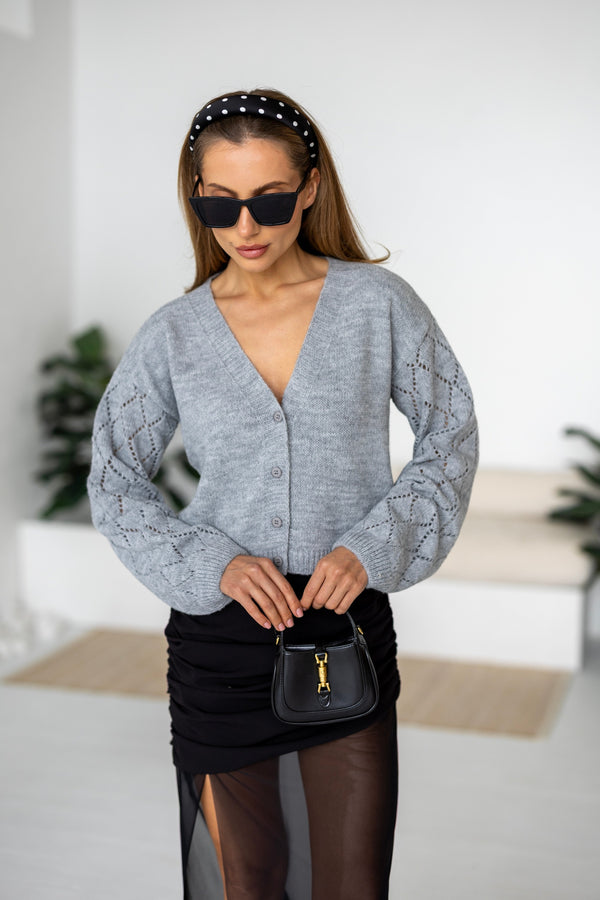 Jacinthe Fine Knit Cardigan – Grey