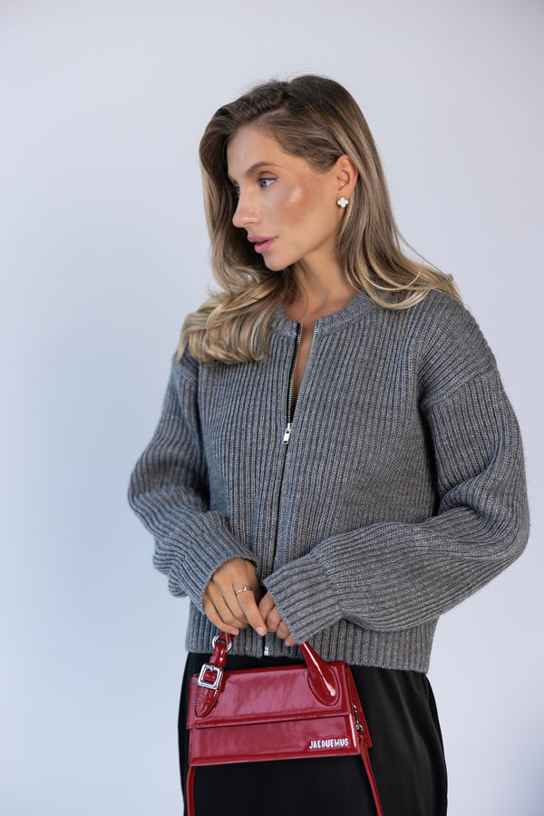 Romy Zip-Front Knit Jacket – Charcoal