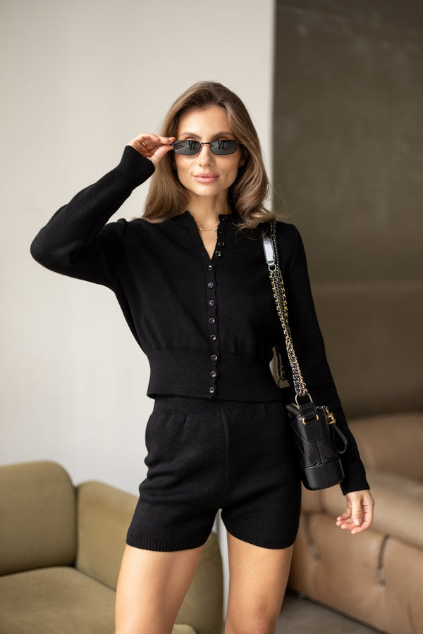 Simone Knit Shirt & Shorts Set – Black