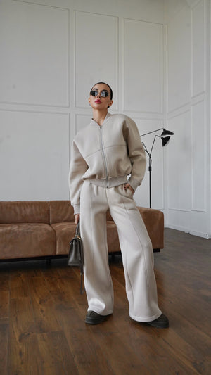 Alara Zip-Through Knit Set – Beige