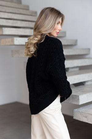 Mireille Cable Knit Sweater – Black