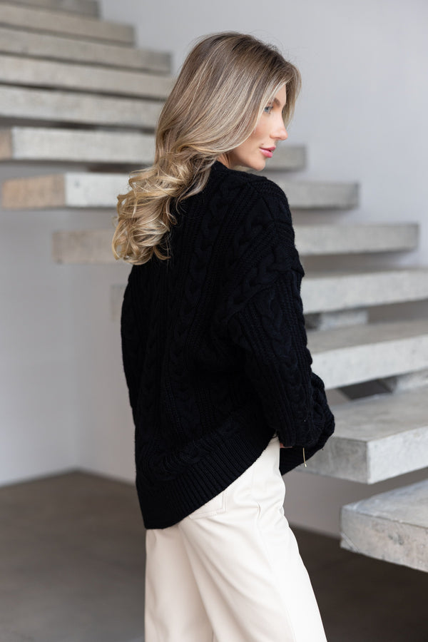 Mireille Cable Knit Sweater – Black