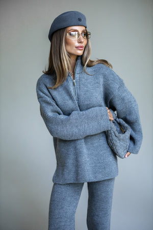 Agathe Half-Zip Knit Set – Sky Blue