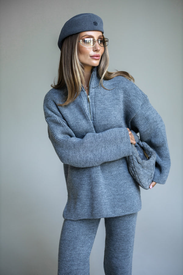 Agathe Half-Zip Knit Set – Sky Blue