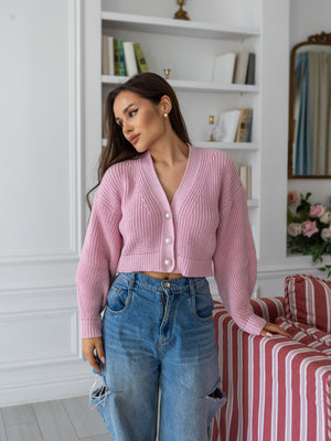 Willa Cropped Cardigan – Pink