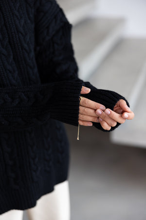 Mireille Cable Knit Sweater – Black