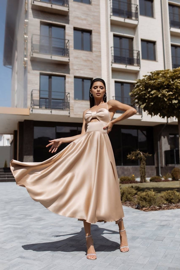 Rosine Satin Bustier Midi Dress