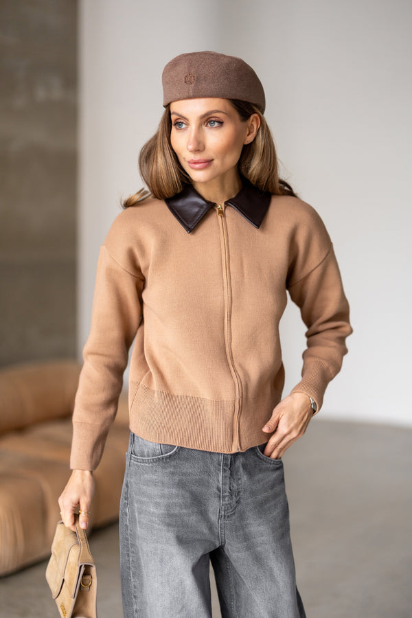Perrine Collared Cable Sweater – Camel