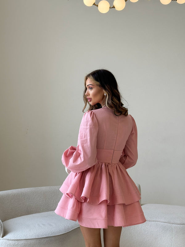 Fantine Bishop-Sleeve Ruffle Dress