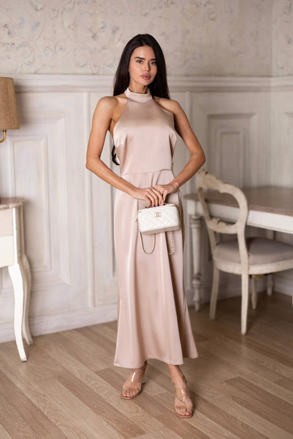 Océane Halter Jumpsuit – Beige