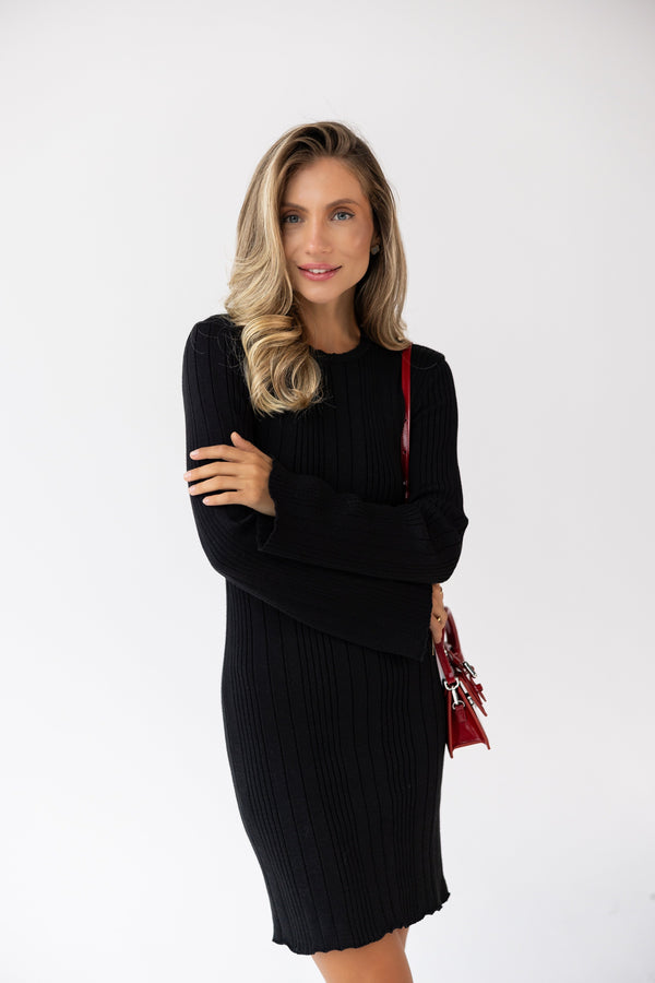 Garance Ribbed Knit Mini Dress – Black