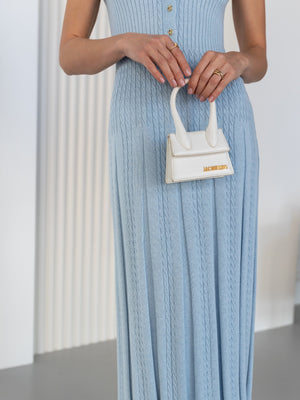 Victorine Pleated Polo Knit Dress – Sky Blue