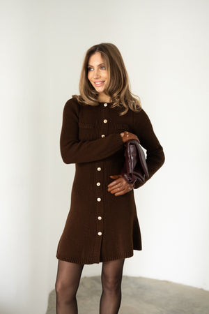 Amandine Ribbed Shirt Dress – Brown