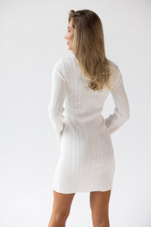 Garance Ribbed Knit Mini Dress – Milk White