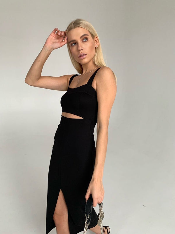 Ondine Cut-Out Knit Midi Dress – Black