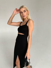 Ondine Cut-Out Knit Midi Dress in Black