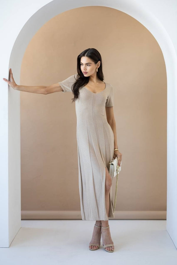 Isadora Slit Knit Maxi Dress – Beige