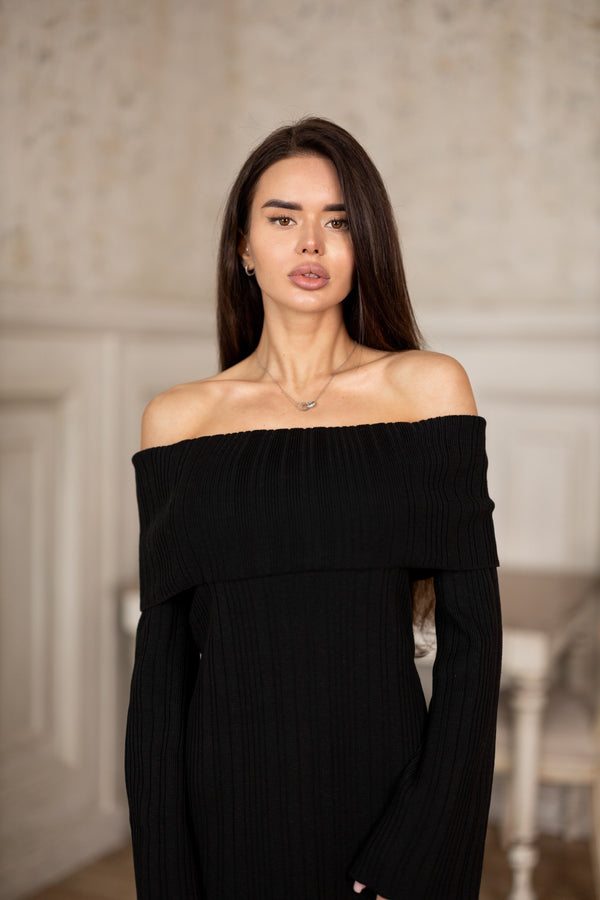 Noor Off-Shoulder Knit Dress – Black
