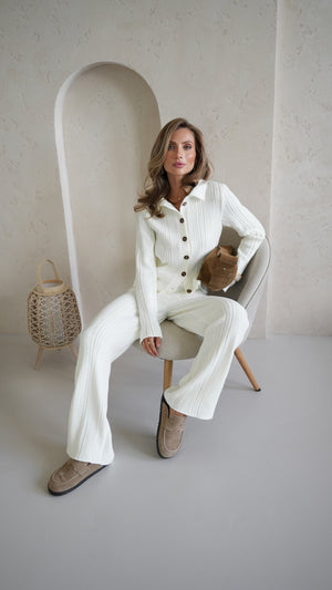 Lucienne Knit Shirt & Trouser Set – Milk White