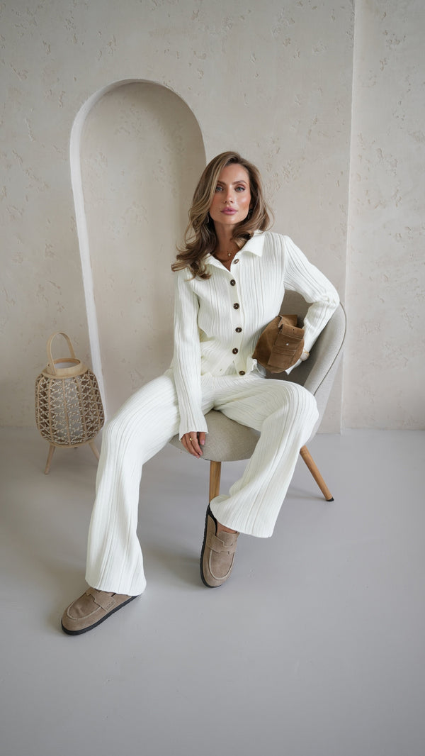 Lucienne Knit Shirt & Trouser Set – Milk White