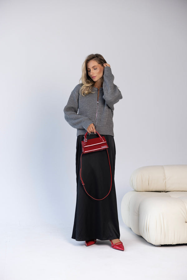 Romy Zip-Front Knit Jacket – Charcoal
