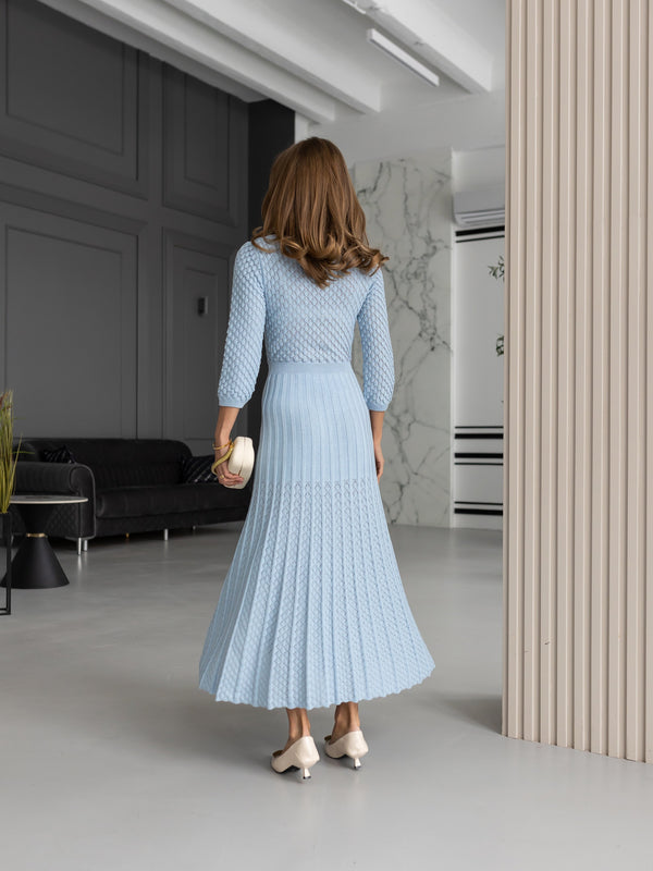 Aurelie Pointelle Knit Maxi Dress – Blue