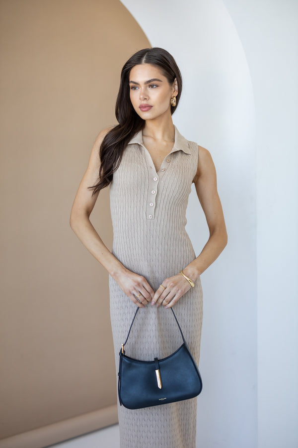 Roxane Sleeveless Polo Knit Dress – Camel