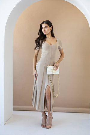Isadora Slit Knit Maxi Dress – Beige