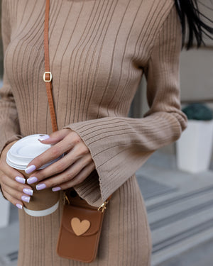 Rosalie Ribbed Midi Dress – Camel
