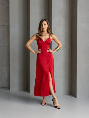 Anaïs Satin Slip Dress – Red