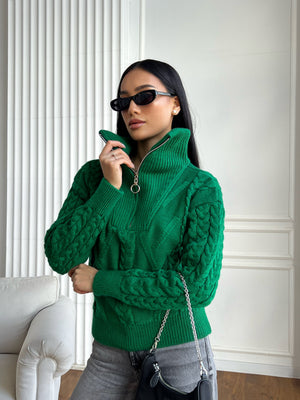 Vera Cable Half-Zip Sweater – Green