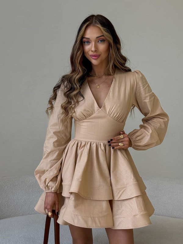 Fantine Bishop-Sleeve Ruffle Dress
