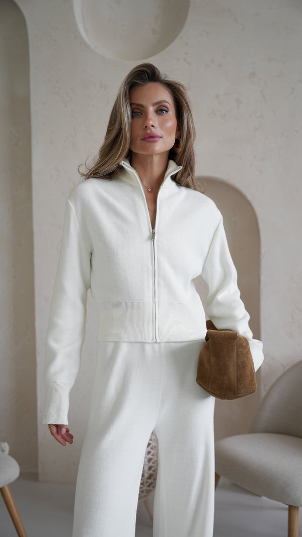 Charlotte Zip Bomber & Trouser Set – Milk White