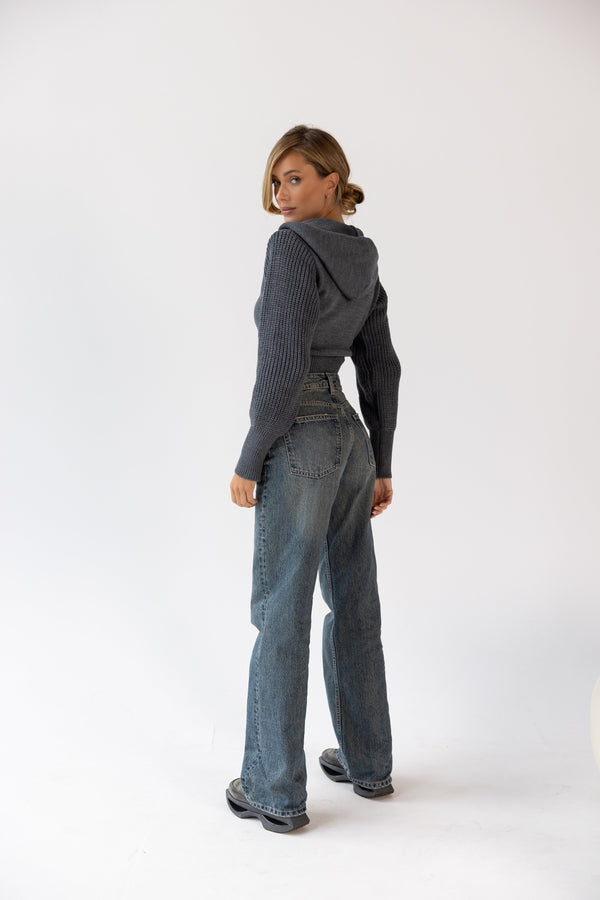 Capucine Cropped Zip Knit Jacket – Charcoal