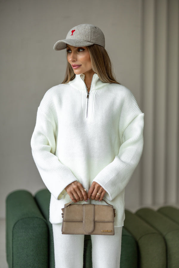 Agathe Half-Zip Knit Set – Milk White