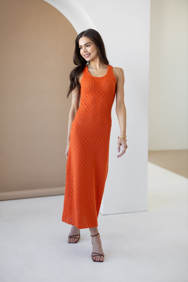 Talia Crochet Knit Maxi Dress – Orange
