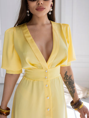 Chiara Button-Front Midi Dress – Yellow