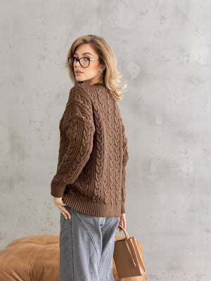 Mireille Cable Knit Sweater – Brown