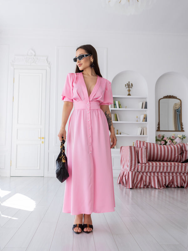 Chiara Button-Front Midi Dress – Pink