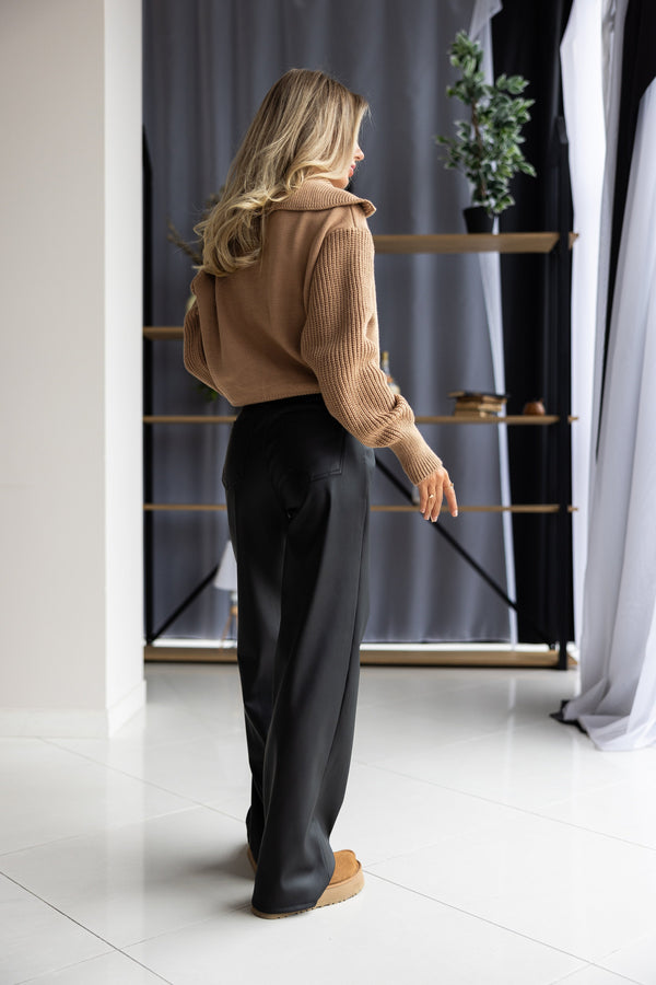 Éliane Half-Zip Cropped Sweater – Camel