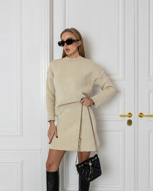 Elisa Knit Top & Mini Skirt Set – Beige