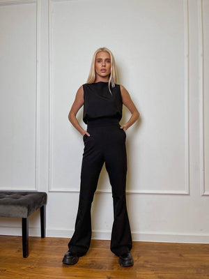 Hortense Sleeveless Top & Flare Trouser Set – Black