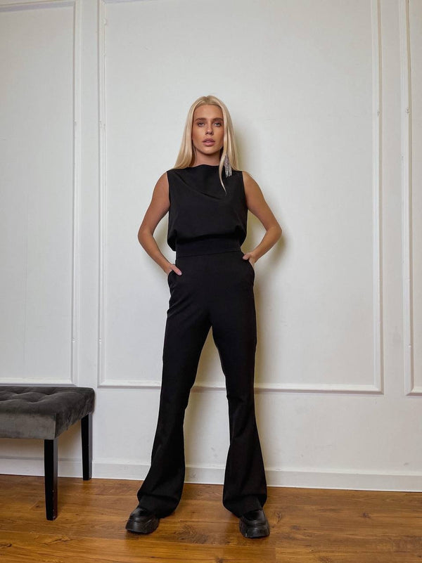 Hortense Sleeveless Top & Flare Trouser Set – Black