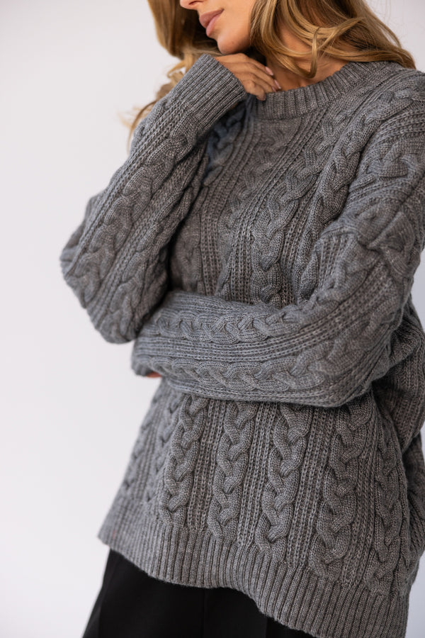 Mireille Cable Knit Sweater – Light Grey