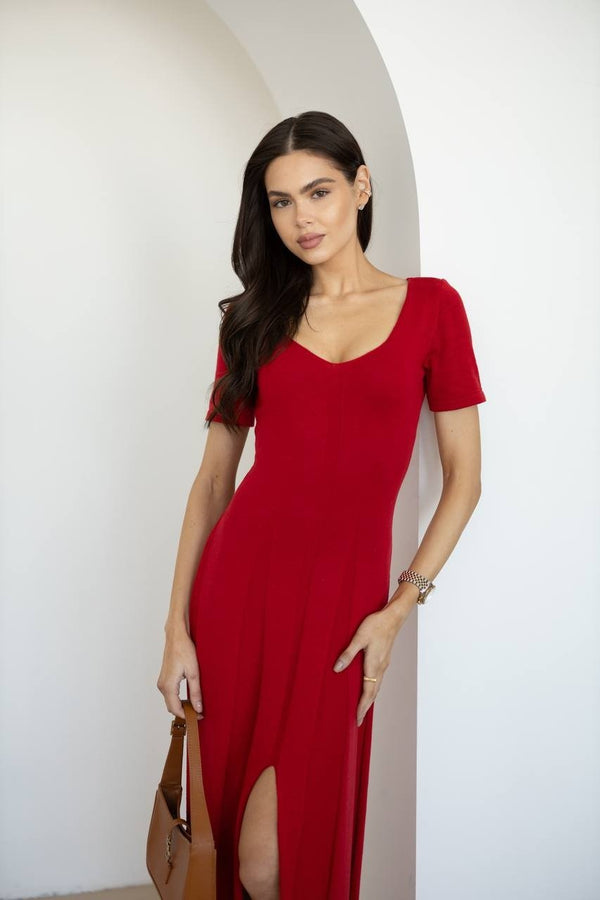 Isadora Slit Knit Maxi Dress – Red